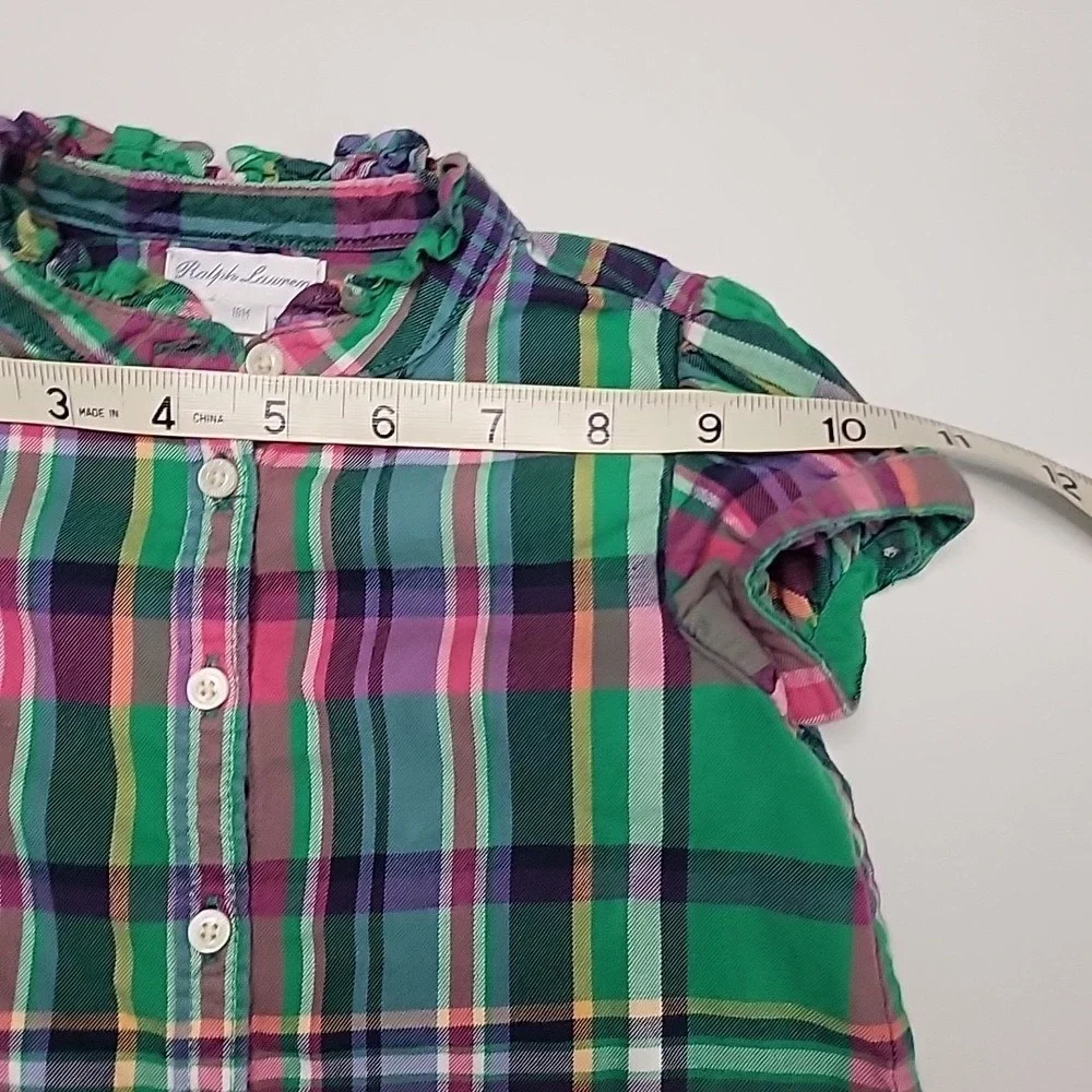 RALPH LAUREN Infant Girl Size 18mo Plaid Print‎ Long Blouse Tunic Top